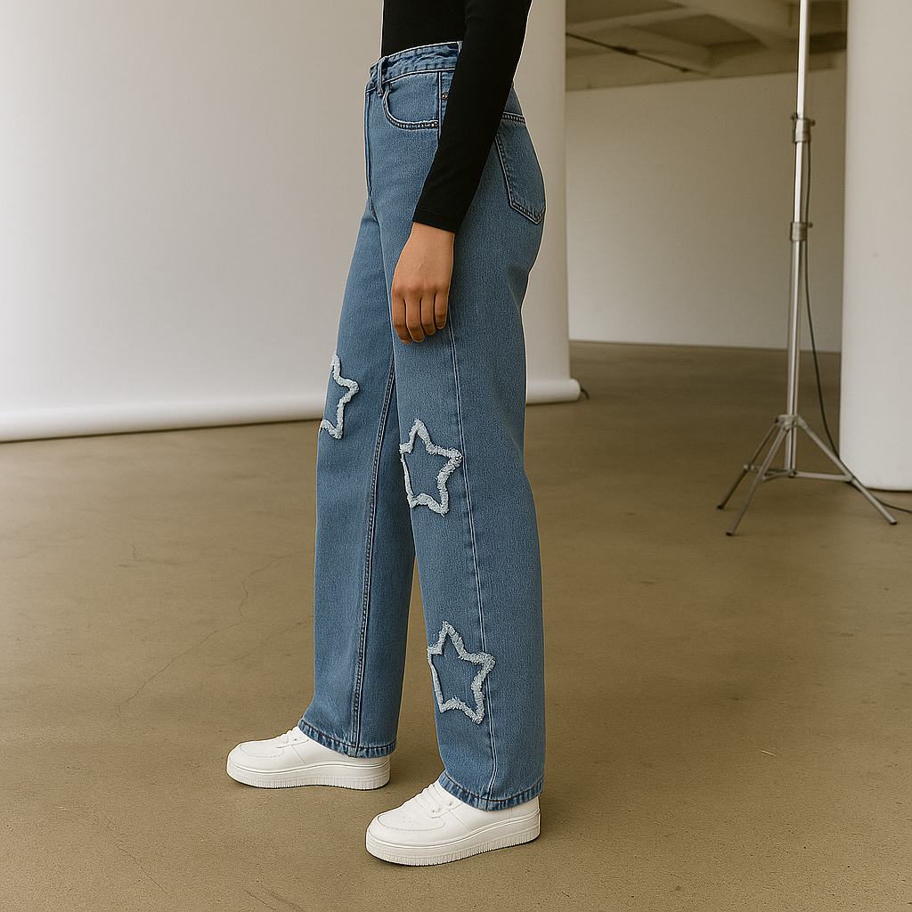 Women’s Straight-Leg Jeans with Star Rips