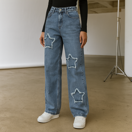 Women’s Straight-Leg Jeans with Star Rips