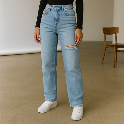 Women’s Straight Jeans with Knee Rip