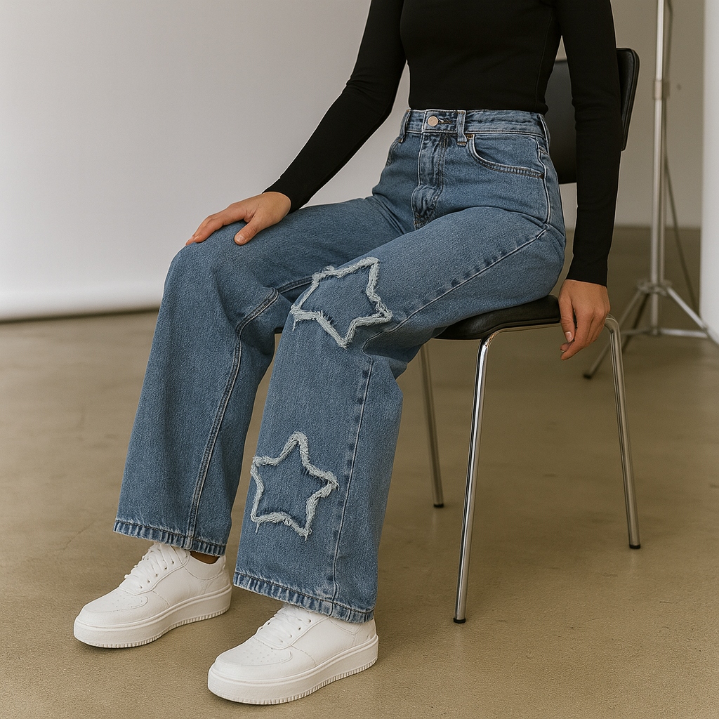 Women’s Straight-Leg Jeans with Star Rips