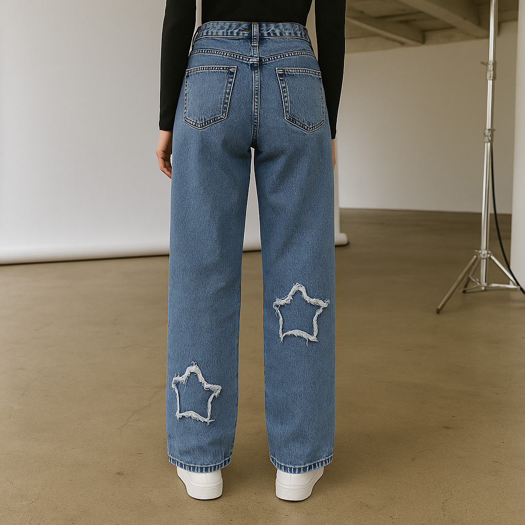 Women’s Straight-Leg Jeans with Star Rips