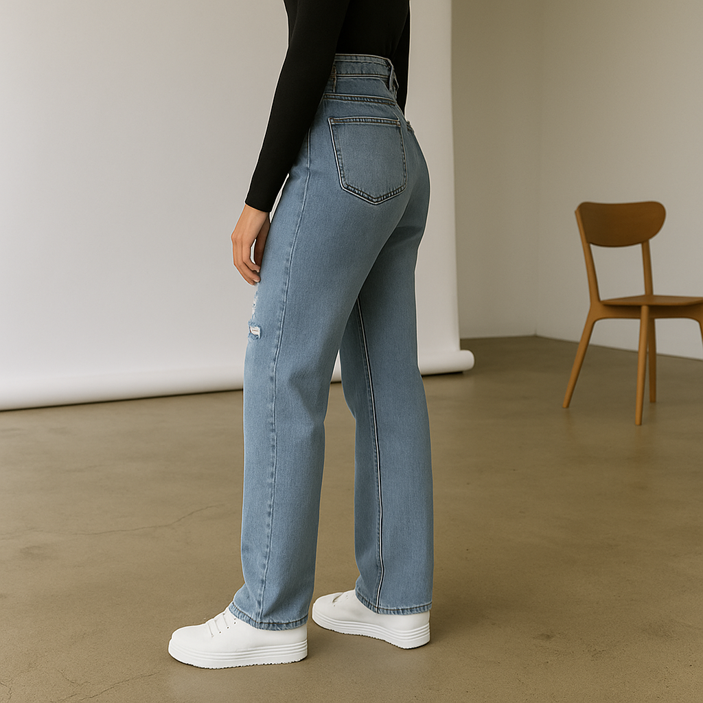 Women’s Straight Jeans with Knee Rip